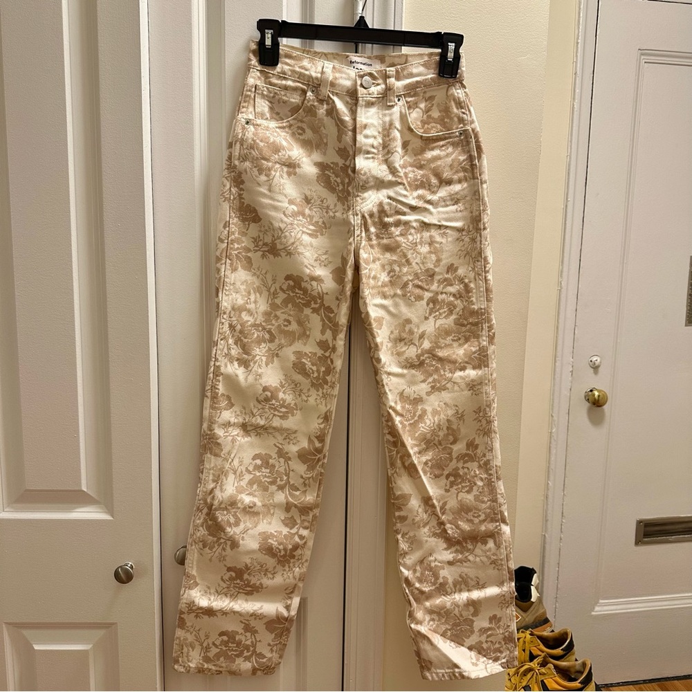 Reformation Cynthia Patterned Straight Leg Jeans in Abalone - Picture 5 of 9